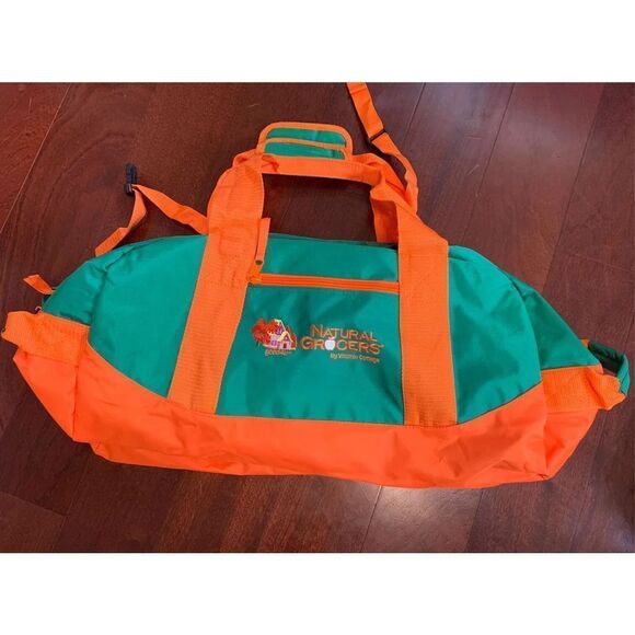 Natural Grocers Green And Orange Large Duffel Bag - Picture 1 of 5